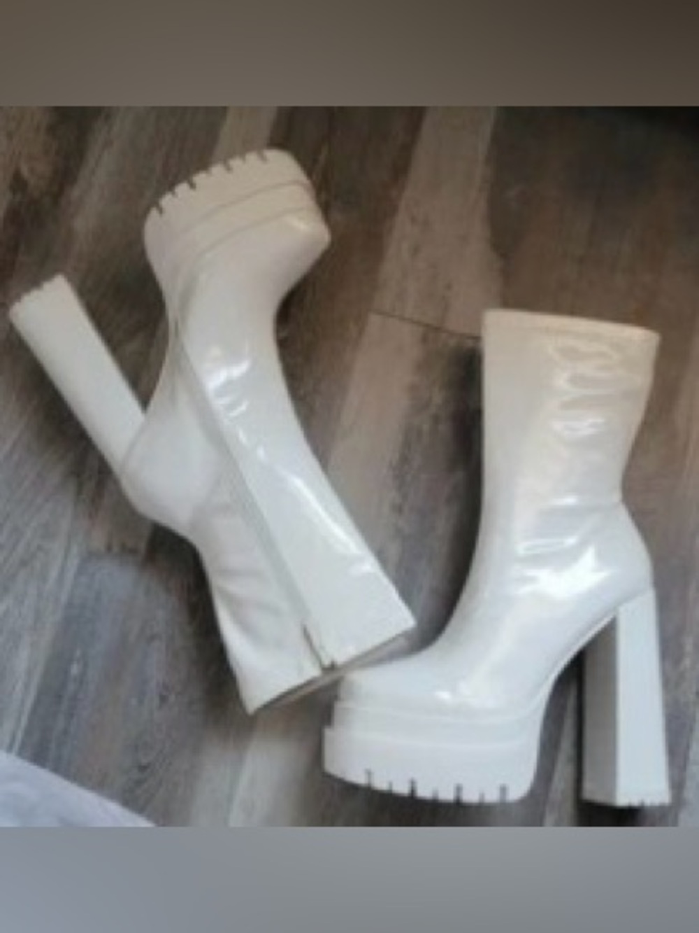 DOLLS KILL AZALEA WANG Viper Patent Faux Leather Platform Boots-White